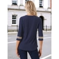 thumbnail image 4 of DARING DIVA Women's 3/4 Sleeve Tops Hollow Color Block Boho Shirts XL Navy Blue, 4 of 6