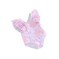 thumbnail image 2 of Musuos Toddler Girls Summer Swimwear 6M 12M 18M 24M 3Y 4Y Flying Sleeve Crewneck Floral Print Bathing Suit Cute Beachwear, 2 of 9