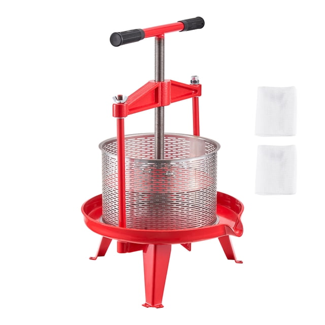 KFFKFF 2.38 Gal/9L Fruit Wine Press, Stainless Steel Basket with Cross-beam and Triangular Structure, Manual Juice Maker, Cider Apple Grape Tincture Making Press with T-Handle for Kitchen Home
