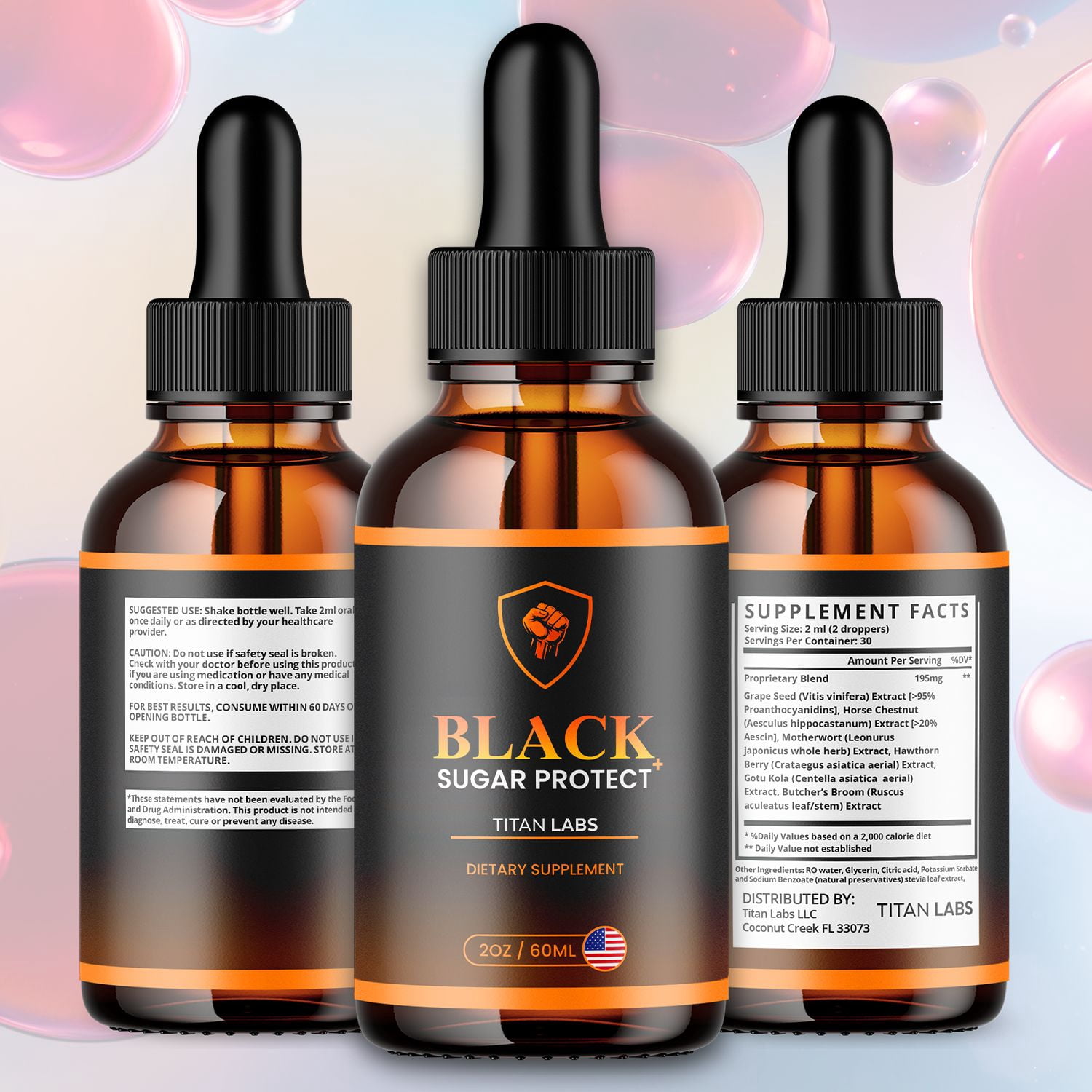 Black Sugar Protect Advanced Formula Drops Blood Balance Support Supplement 150 Servings