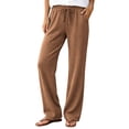 thumbnail image 7 of Lenpel Womens Summer Pants Loose Drawstring Elastic Waist Trousers with Pockets Fashion Straight Leg Knit Lounge Pants, 7 of 7