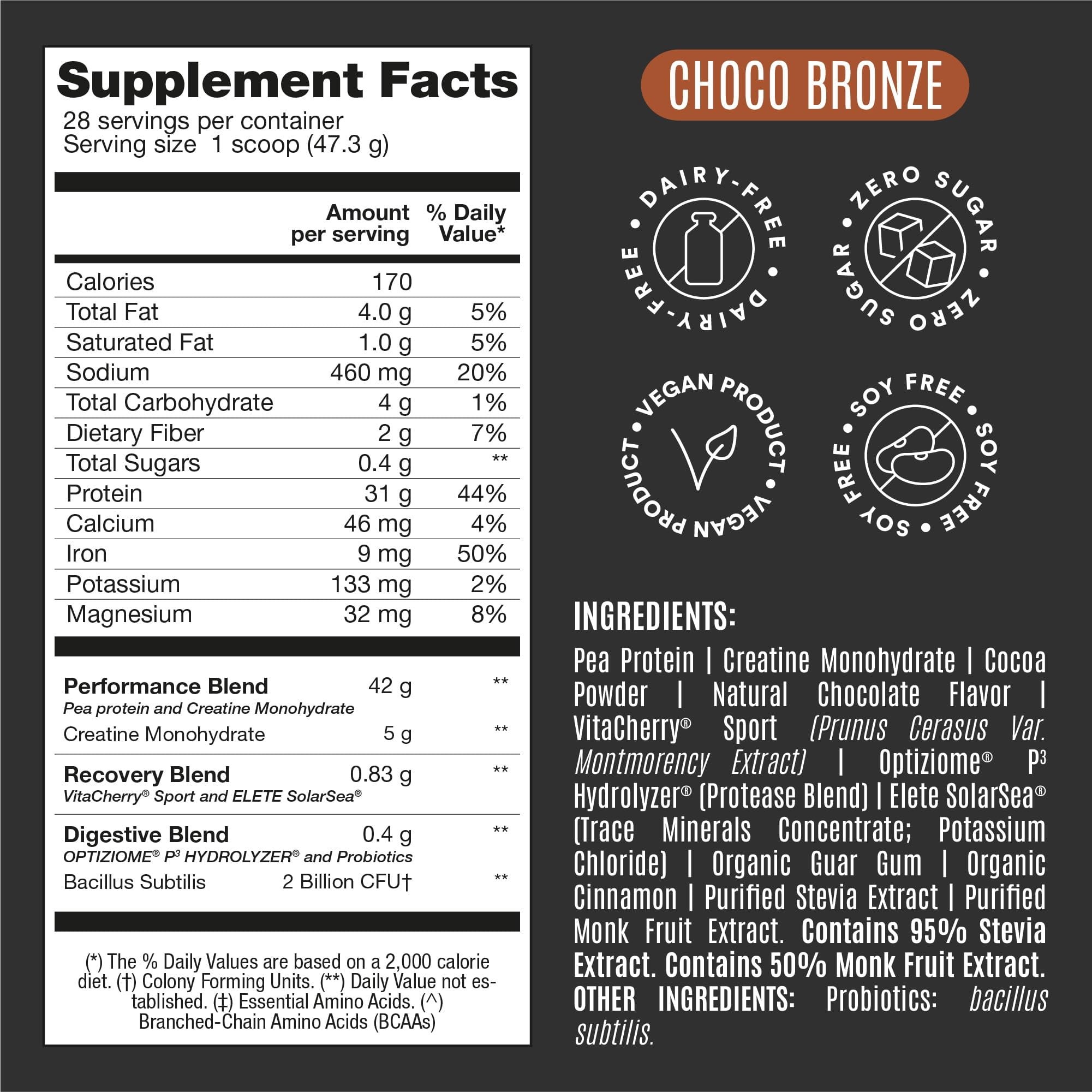 BIRDMAN Falcon Performance Vegan Protein Powder with Creatine, Chocolate Flavor, 28 Servings, 3lb
