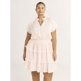 thumbnail image 3 of Scoop Women's Satin Mini Ruffle Dress with Cap Sleeves, Sizes XS-4X, 3 of 6