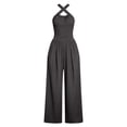 thumbnail image 5 of Women's Dressy Crossover Halter Jumpsuit - Sleeveless Loose One Piece Wide Leg Pants Romper with Pockets, 5 of 5