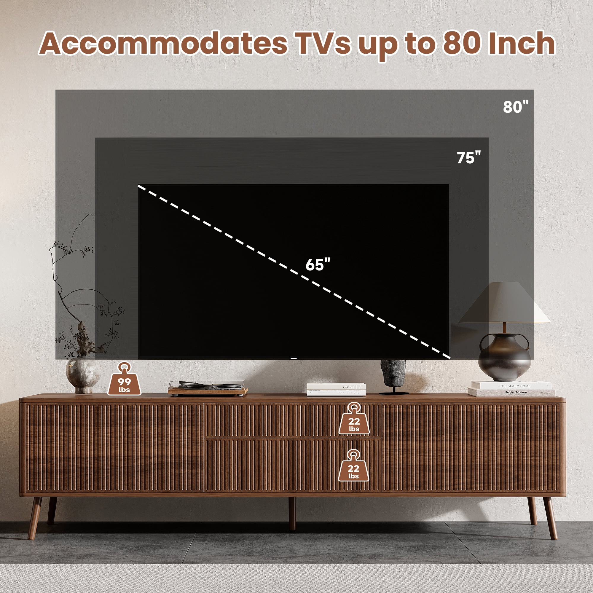 Homy Casa TV Stand with Storage, Modern Entertainment Center Media Console for Living Room