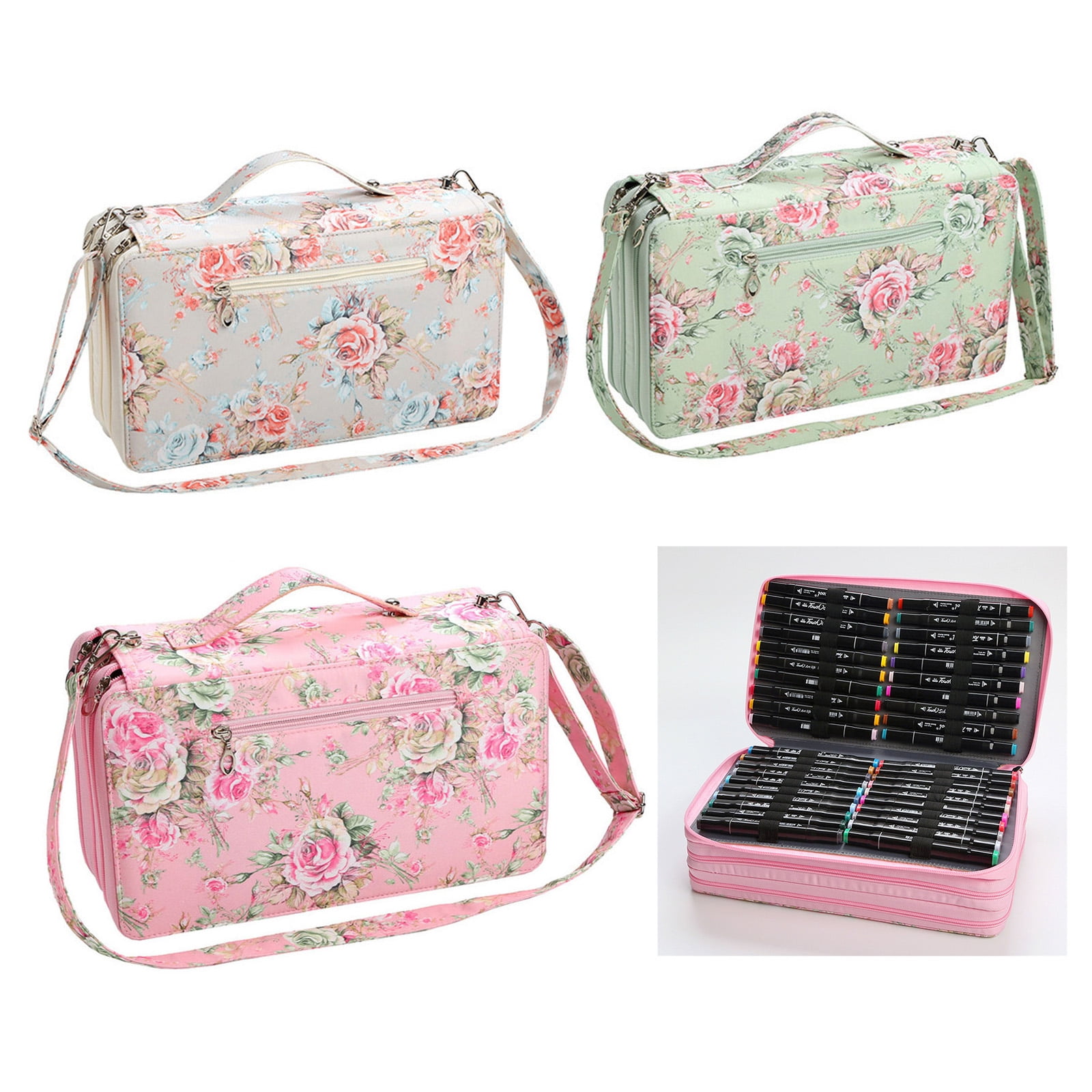 High Capacity Leather Marker Bag 120 Slot Marker Organizers Carrying Case Zippered Storage Bag For Artists And Student