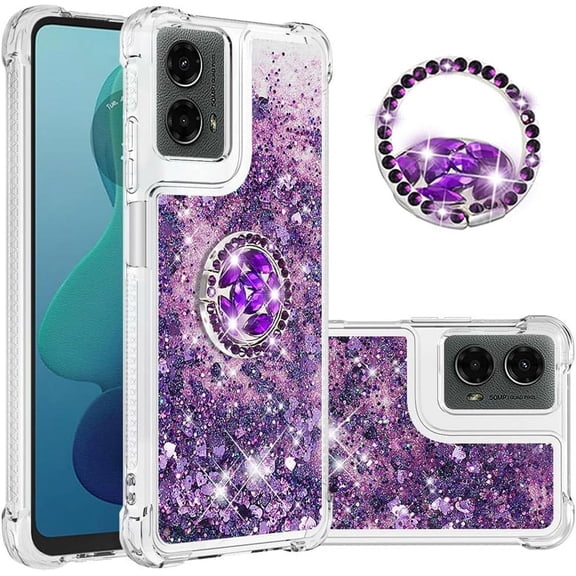 Slim Fit Case for Moto G 5G 2024,Case for Moto G Play 5G 2024,Soft TPU Glitter Liquid Quicksand Effect Silicone Ring Kickstand Cover for Moto G 5G 2024/G Play 5G 2024,WTZH Purple