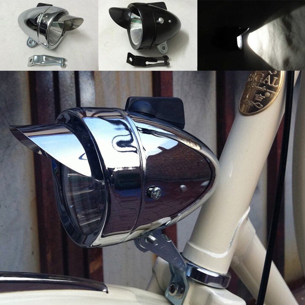 Classical Chrome Vintage Bicycle Bike LED Light Headlight Front Retro Head Lamp 