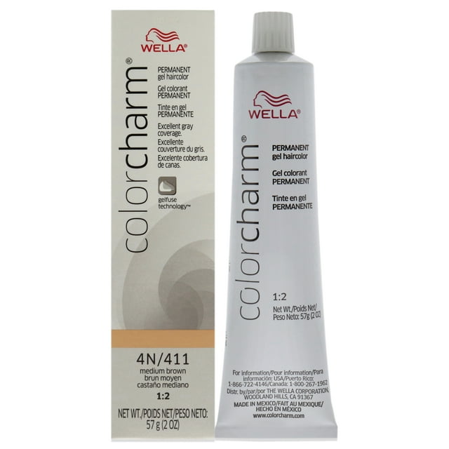 Tinte permanente en crema en gel Wella Color Charm 411 4N castaño medio 2 oz