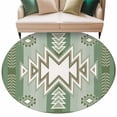 thumbnail image 2 of 7ft Washable Round Rug, Green Pattern Retro Bohemian Non-Slip Circle Area Rug for Living Room Dining Room, Square Abstract Geometric Indoor Floor Mat for Home Decor, 2 of 9