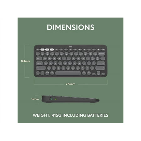 Logitech - Pebble Keys 2 Slim TKL Wireless Scissor Keyboard for Windows, macOS, iPadOS, Chrome - Graphite
