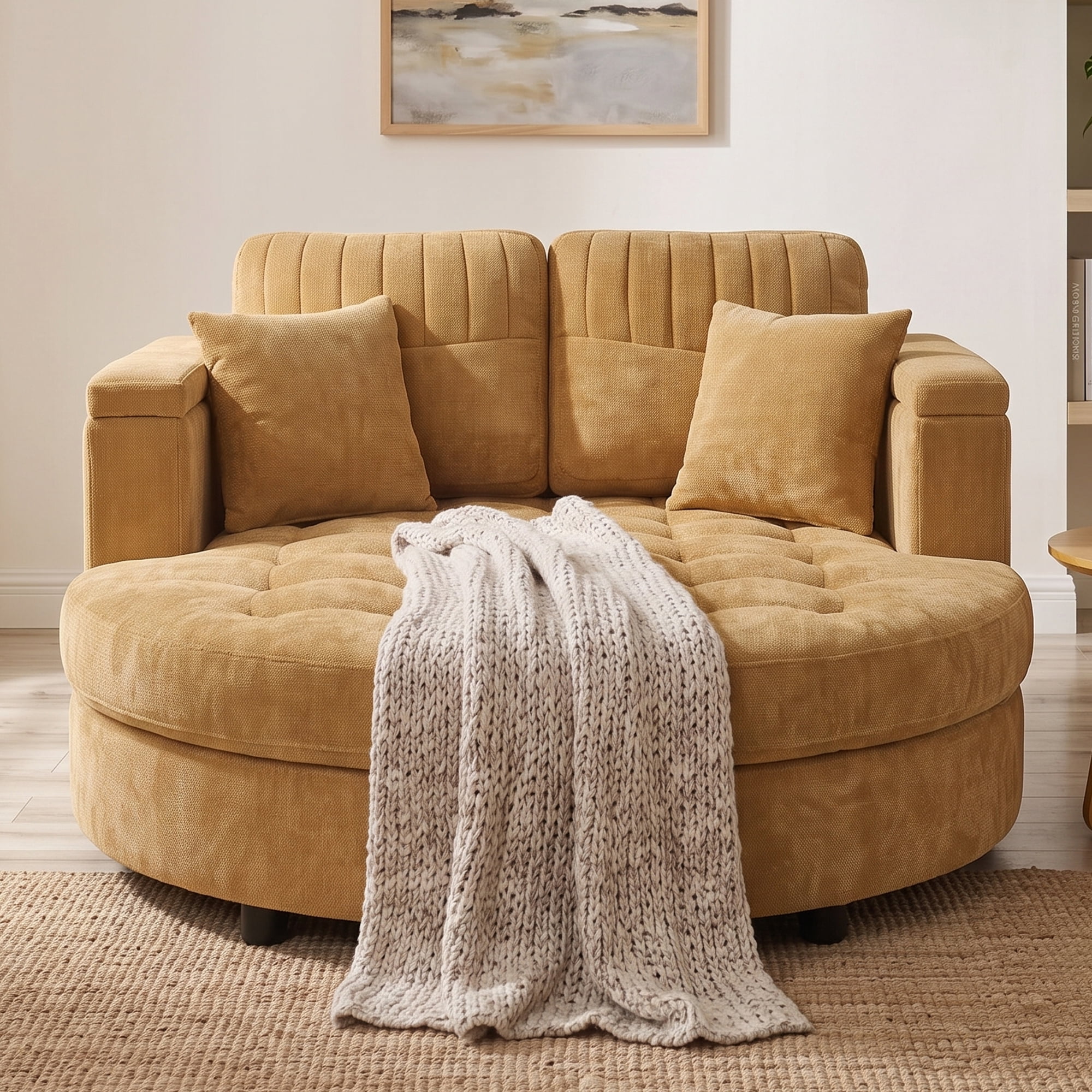 Euroco 66.9" Oversized Chaise Lounge Chair Indoor,Cloud Plush Chenille Floor Sofa Bed with Deep Seat,Storage Arms & Removable Pillows,Modern Upholstered Sofa Couch for Living Room,Yellow