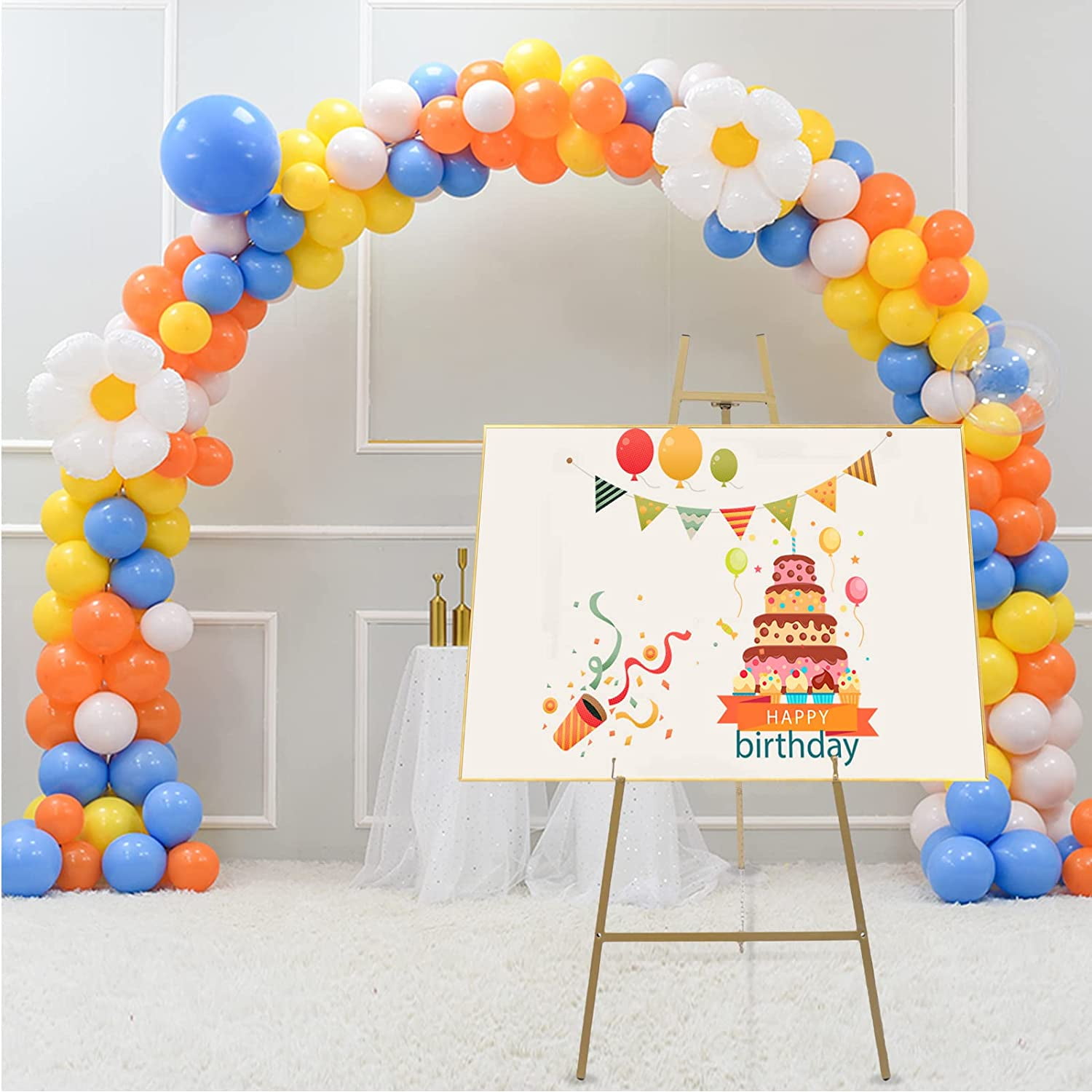 2Pcs Gold Foldable Floor Easel Stand Tall Steel Pipe Wedding Shops Display Rack