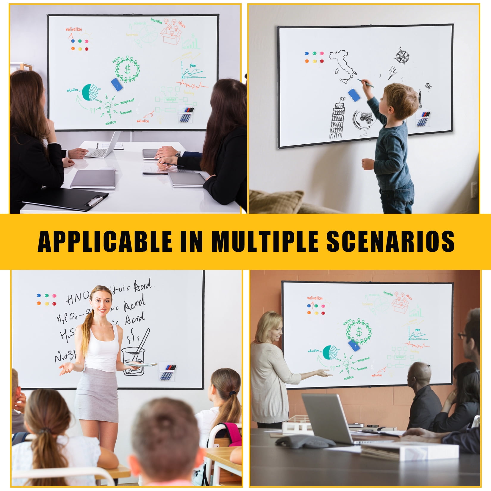 Ataujin Magnetic Whiteboard 60x40 Inch, Large Dry Erase Board with Aluminum Frame & Deep Pen Tray, Hanging Mounted Whiteboard, Smooth Writing Surface for Office, Classroom, Home