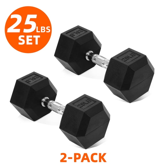 FlexWave Rubber Encased Hex Dumbbell  10-50 lb, Black, Durable Non-Slip Weights for Home & Gym Workouts