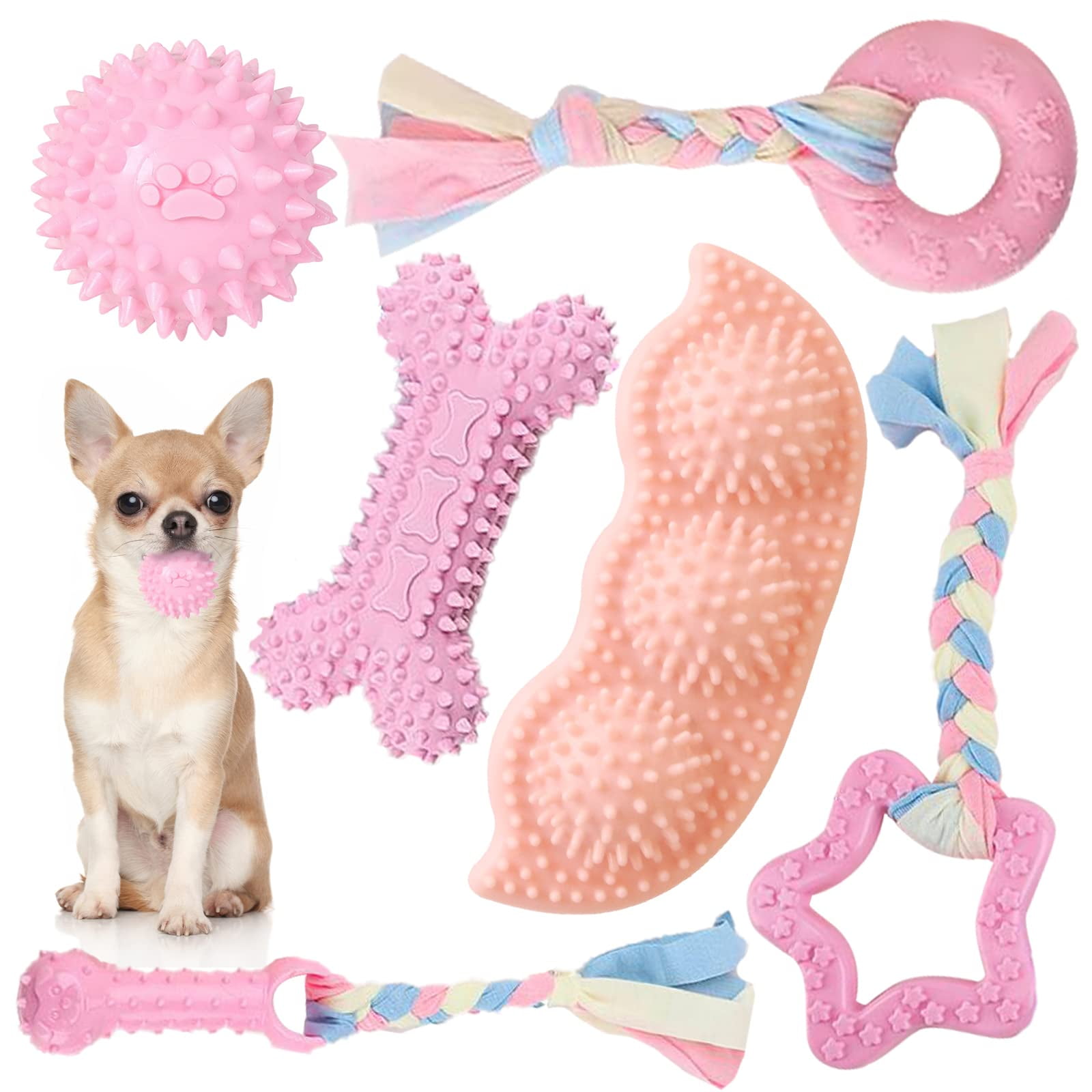 XIUGOAL Pink Puppy Toys for Boredom - 14 Pack Puppy Chew Toys for Teething,  Interactive Dog Toys for Puppies, Cute Small Dog Toys with Treat Ball