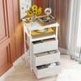 thumbnail image 6 of Tomnk Nightstands Set of 2, Bed Side Table with Charging Station, LED Night Stand with 3 Fabric Drawers, White, 6 of 8