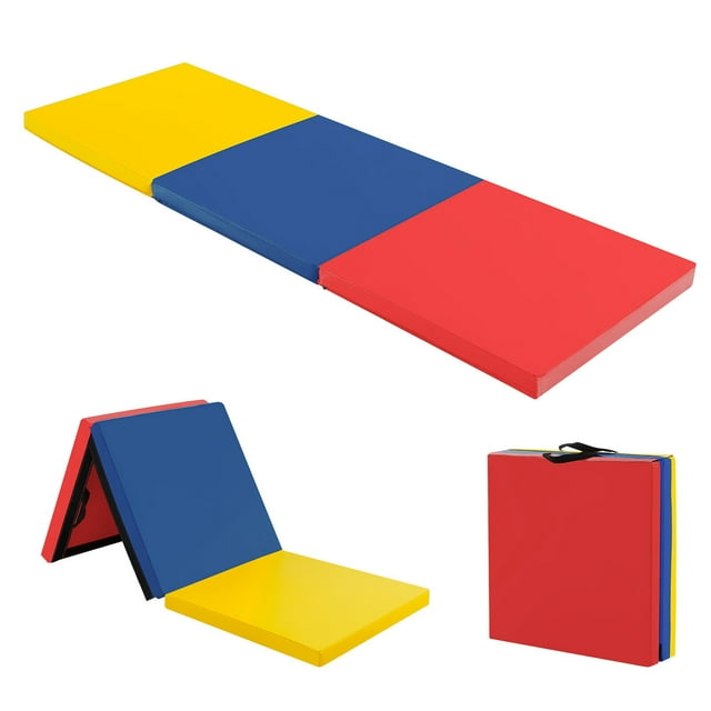 Gymax Tri-Fold Folding Exercise Mat 6 ft x 2 ft Portable Gymnastics Tumbling Yoga Mat