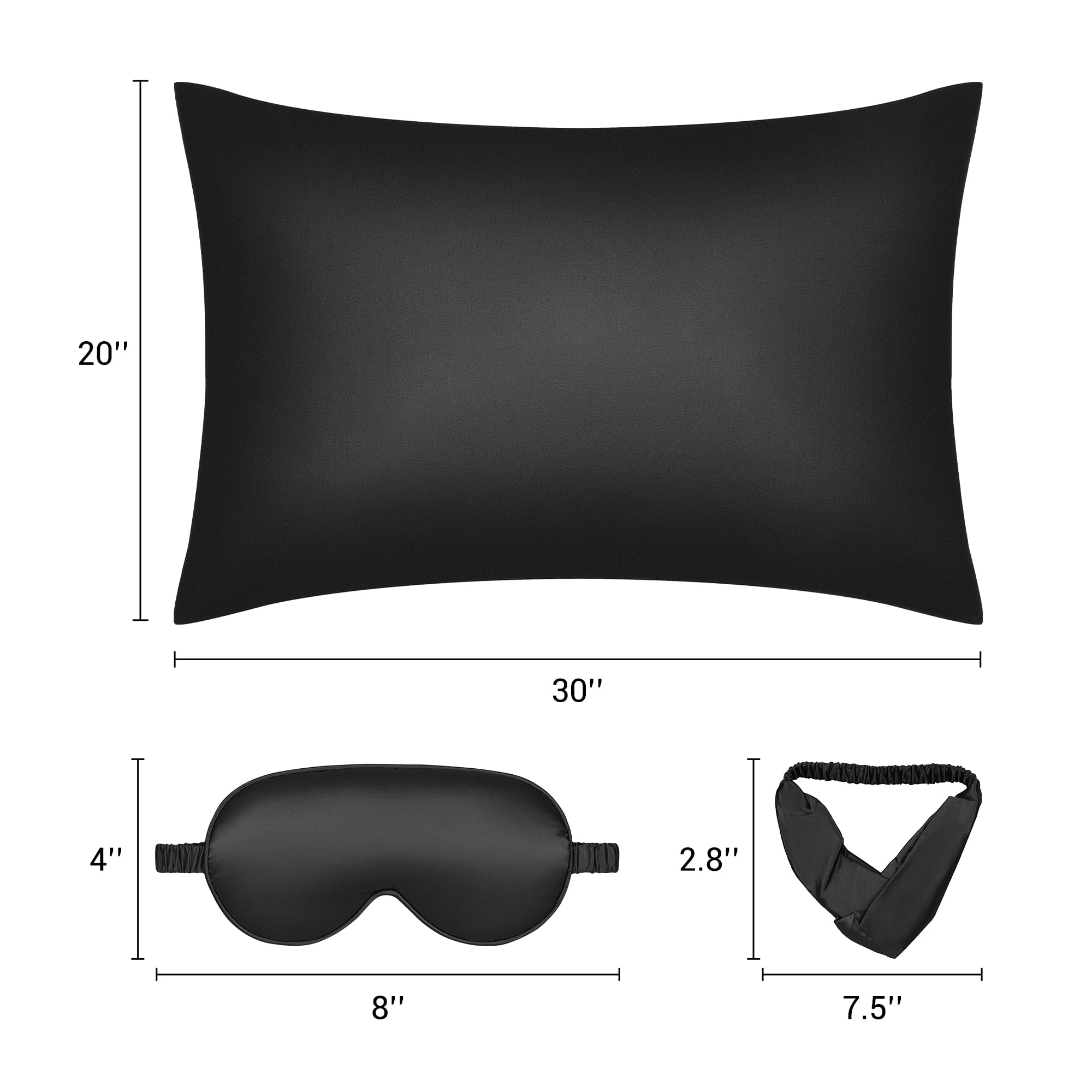 Unique Bargains Pillow Case with Envelope Pillowcases with Eye Mask, Hair Band Black