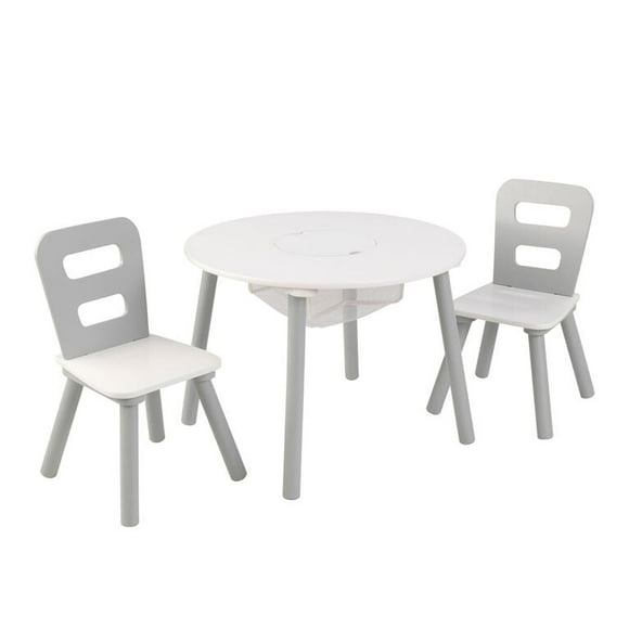 KidKraft Ensemble Table de Rangement Ronde et Chaises-Gris&Blanc