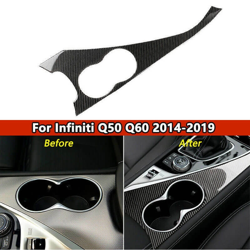 Red Carbon Fiber Water Cup Holder Panel Trim Cover For Infiniti Q50 2014-19