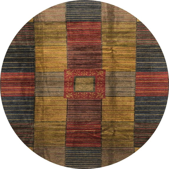 Ahgly Company Indoor Round Abstract Red Brown Checkered Area Rugs, 7' Round