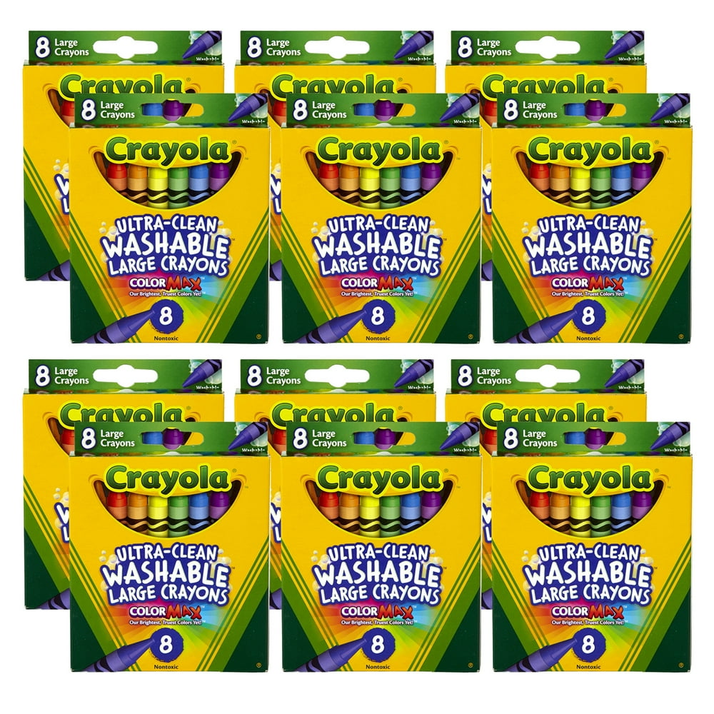 Crayola Washable Crayons, Large Size, 8 Colors, Set of 12 boxes