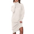 thumbnail image 1 of cfhntfmh Robes Chandails pour Femmes Tricot Doux Col Montant Manches Longues Robe Chandail Fête Décontractée Couleur Unie Robe Mini, 1 of 3