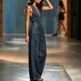 thumbnail image 5 of Npasoilc V-Neck Denim Pocket Long Jumpsuits for Women Sleeveless Solid Color Pants, 5 of 6
