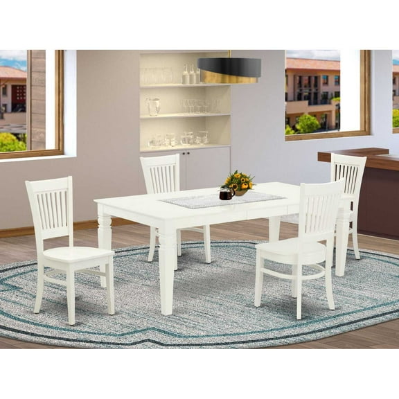 Modern Wood Dining Table Set with Slatted Back Chairs-Color:Linen White,Material:Wood