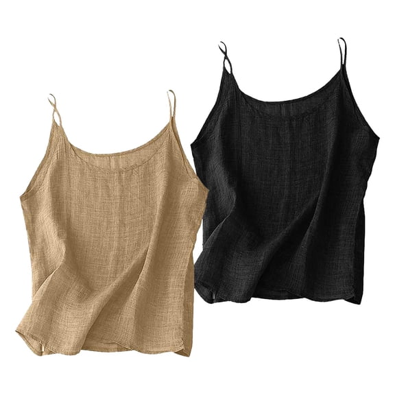 tank tops for women Cotton Linen Spaghetti Strap Loose Fit Summer Sleeveless Casual Camisole Top