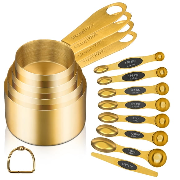 Juego de Tazas Medidoras GuDoQi 12 Piezas en Acero Inoxidable Dorado