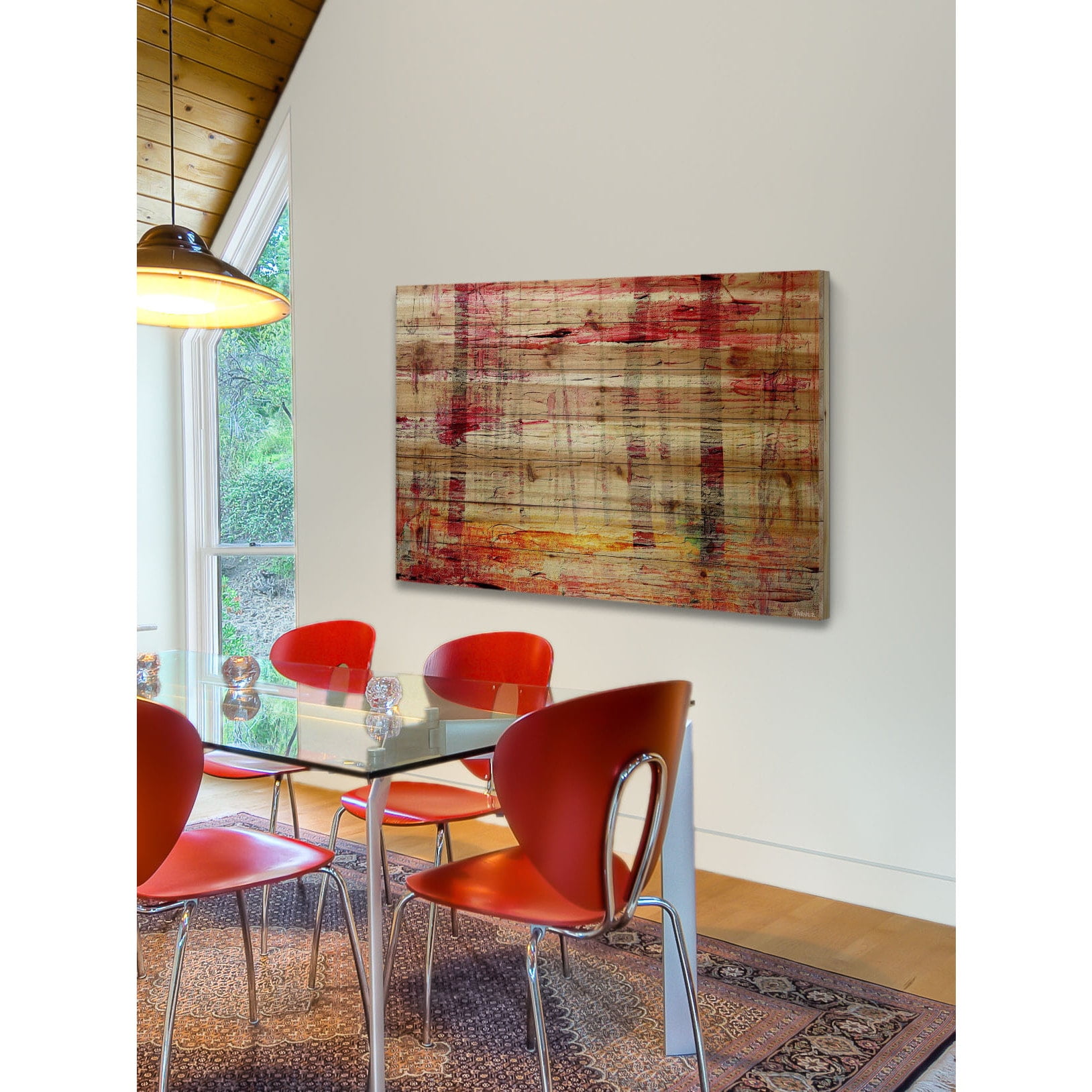 "Floating Red Water" Painting Print on Natural Pine Wood