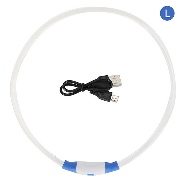 Pet Dog Rechargeable LED Luminous Lighting Collar with USB Charging Cable Accessory BlueL
