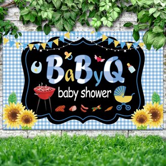 BBQ Baby Shower Decorations For Boys - Baby Q Backdrop, Balloon Garland Kit, Blue & Yellow Theme With Sunflowers