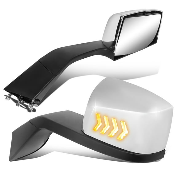 DNA Motoring MIRROR-HAY-018-CH For 2018-2021 Volvo VNL VNL300- 860 Amber Chasing LED Arrow-Chevron Manual Pair Hood Mirrors