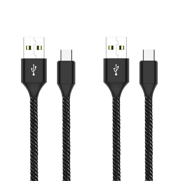 Bemz (2-Pack) USB Cables Compatible with iPhone 15 Pro - Heavy Duty Rugged Nylon Fast Charging Data Transfer (Type-C to Type-A) USB-C to USB-A Cables - 6.5 Feet - Black