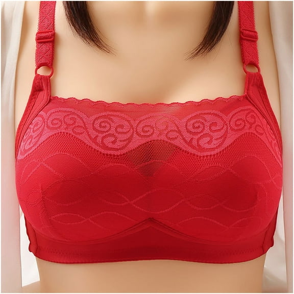 HOMBOM Plus Size Todays Daily Deals Bras Wire-Free Full Coverage Red Push-Up Daily Bra XXL
