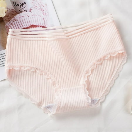 TureClos 3pcs Women Cotton Underwear Girl Breathable Briefs Moisture Wicking Elastic Panty with Lace Edge