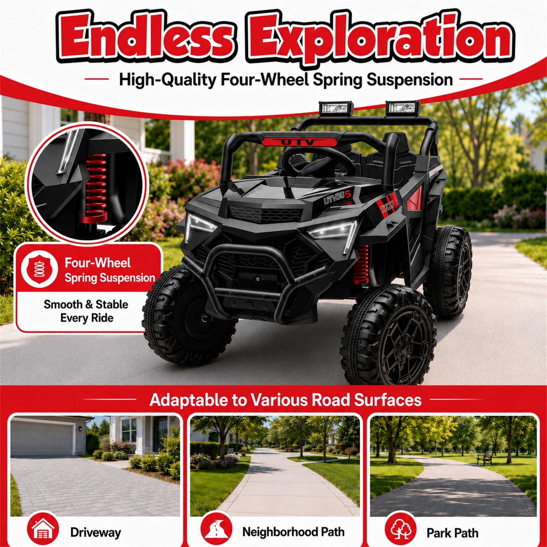 24V 400W Kids Ride On Electric UTV Car with Remote Control, Ride on Toys with Advanced Center Panel, Music, Bluetooth, LED Lights, Gift for Boys Girls 3+, Black