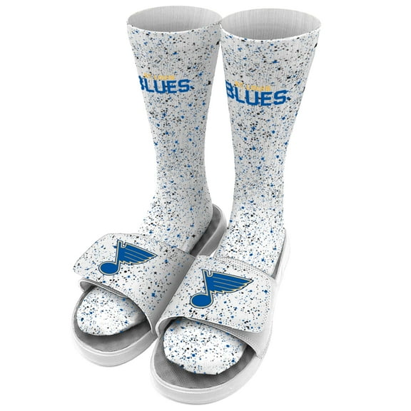 Men's ISlide White St. Louis Blues Speckle Socks & Slide Sandals Bundle
