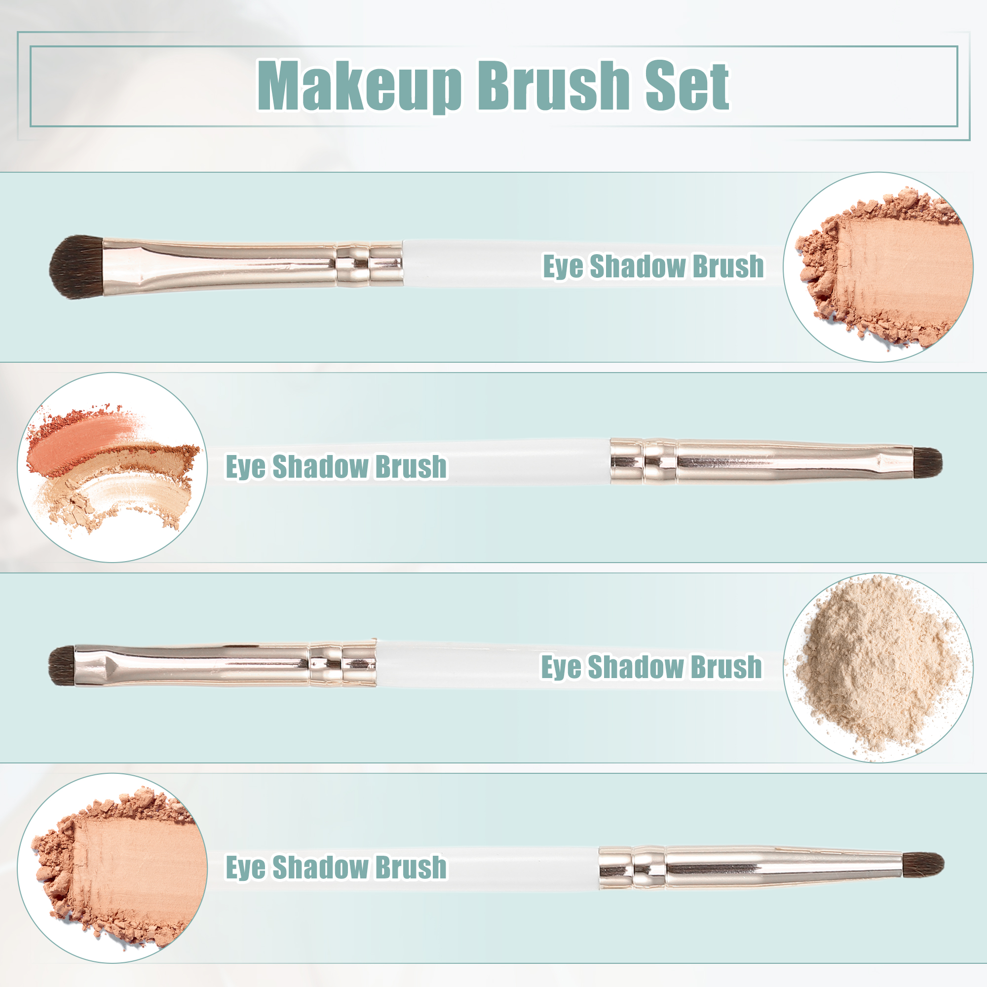 Unique Bargains 4pcs Makeup Brush Kit for Vacation White, Gold Tone