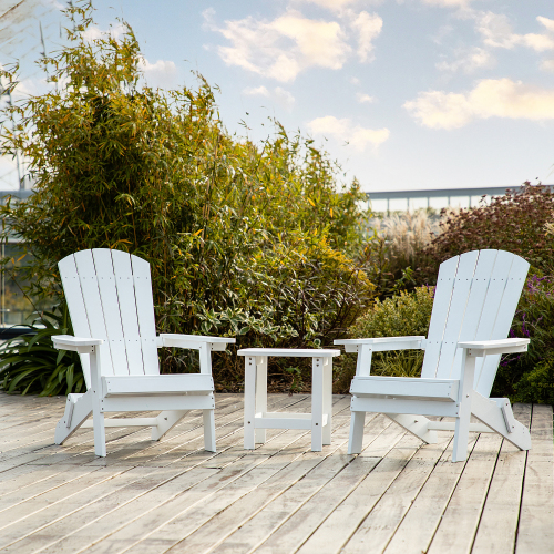 3Piece Adirondack Chair and Table Set, Weather Resistant Adjustable