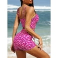 thumbnail image 2 of Swmmer Liket Women's Modest Swimsuits Drawstring Cute Pink High Waisted Bikini Sets for Women Bandeau Floral Bikini Bathing Suit Swimwear, 2 of 4