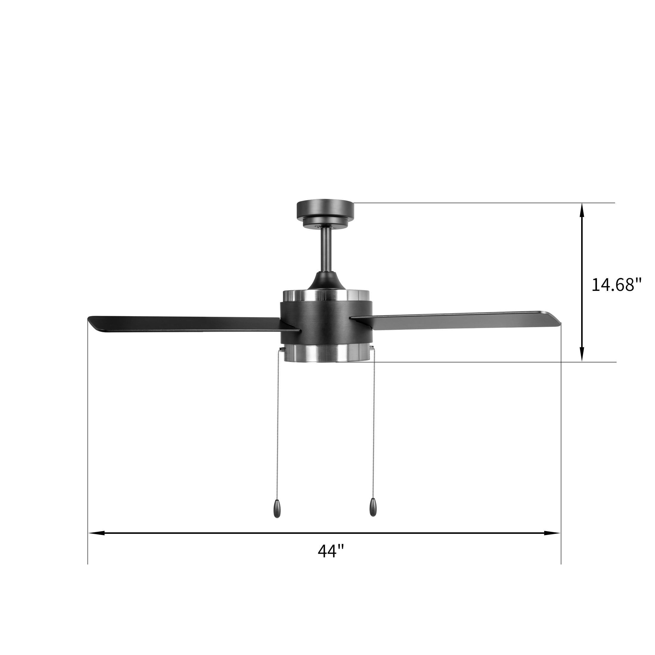 Better Homes & Gardens 44" Satin Nickel & Black 3 Blade Indoor Ceiling Fan, Reverse Airflow
