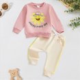 thumbnail image 2 of HCNTES Toddler Girls Clothes 18 24 Months 2T 3T Fall Winter Outfits Baby Kids Girls Long Sleeve Sunflower Letter Happy every day Print Sweatshirt Tops Solid Pant Sets, 2 of 6