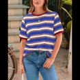 thumbnail image 4 of Camisetas de Corta con Bloques de Color A Rayas, Rojo Vino y Azul Oscuro XL, 4 of 7