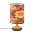 thumbnail image 2 of WOBOGO Vintage Orange and White Floral Bedroom Table Lamp USB Power Connector Wooden Base Round Linen Shade For Living Room Desk, 2 of 7