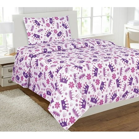 - 3pc CROWN #2 Kids Microfiber Twin Size Bedding Bed Set 1 Flat, 1 Fitted Sheet, and 1 Pillowcase