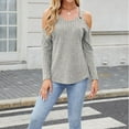 thumbnail image 6 of Fashion Cold Shoulder Knitwear Tops for Women V Neck Loose Fit Long Sleeve Ribbed Textured Slouchy Sweaters Tees, 6 of 8